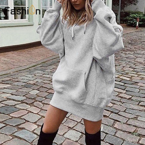 2019 Women Long Hoodies Loose Sweatshirts Dress Punk Style Hooded Autumn Winter Sweatshirt Sudaderas Mujer Harajuku Clothes