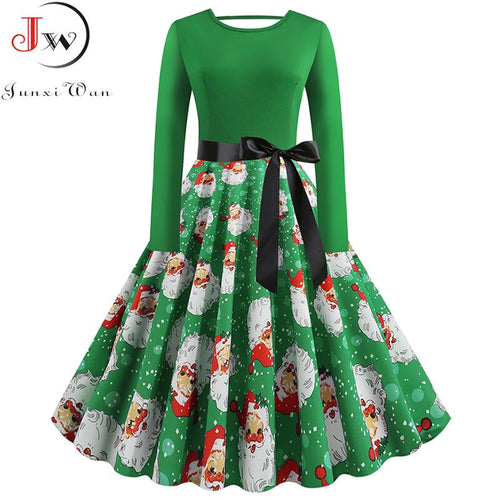 S~5XL Plus Size Christmas dress Women Long Sleeve Winter Elegant Back Bowknot Vintage Xmas Party Dress Robe Femme Vestidos