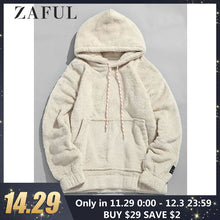 Load image into Gallery viewer, ZAFUL Winter Men Hoodies Solid Pouch Pocket Fluffy Men Pullover Pouch Pocket Streetwear Detail Hoodie Male Hooded Sweatshirt Top